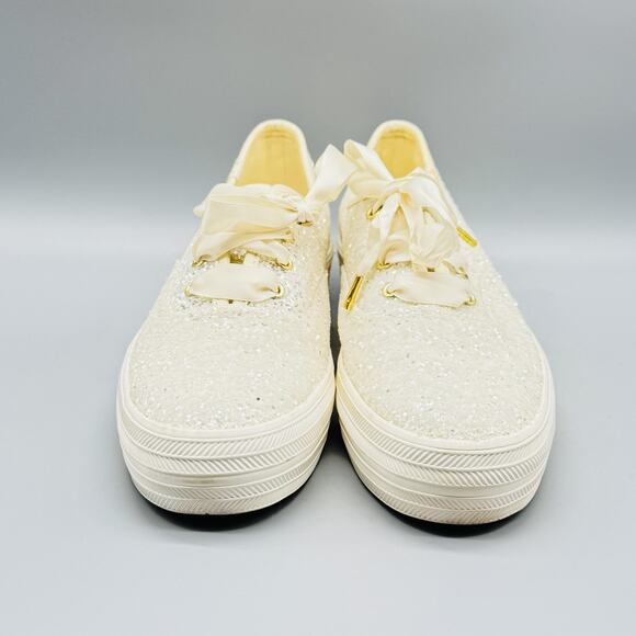 Keds Kate Spade New York Shoes Womens 8 Ivory Glitter Ribbon Bridal Sneakers - Picture 3 of 12
